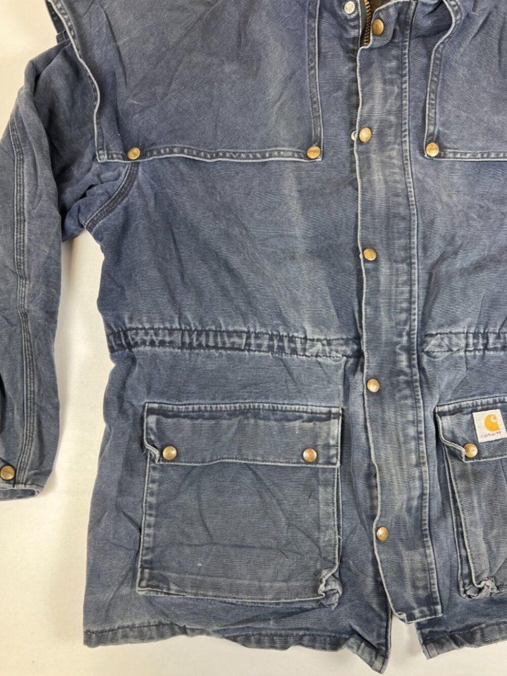 Rare VTG Carhartt CW083 Navy Blue Cape Coat Blanket Lined Duster Jacket XL - Picture 7 of 13